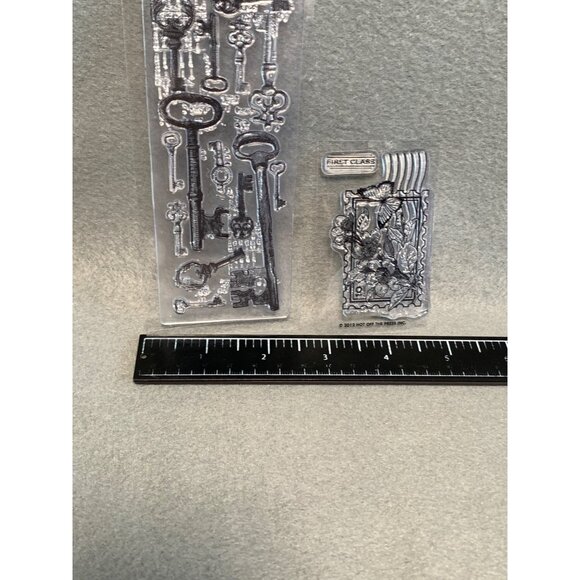 Hot Off The Press Inc Clear Cling Stamp Set - Keys & Flowers - Vintage Design - Picture 4 of 4